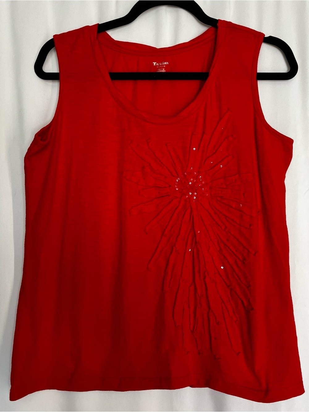 TanJay Red Sleeveless Embellished Tank Top